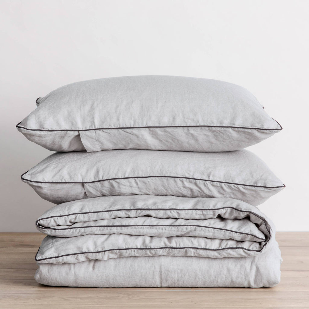 Piped Linen Duvet Cover Set - Smoke Grey and Slate- CULTIVER -Australia