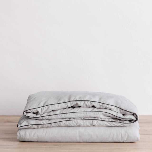Piped Linen Duvet Cover - Smoke Grey and Slate