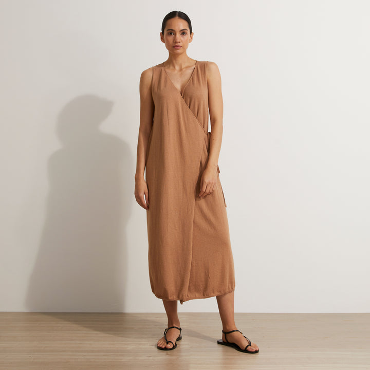 Sofia Knitted Wrap Dress - Camel