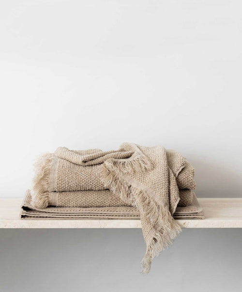 Pure Linen Towel Bundle - Natural with soft texture and delicate fringed edges, sustainable breathable linen The beauty of home