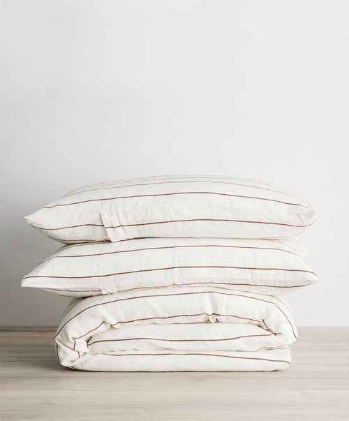 Linen Duvet Cover Set - Cedar Stripe in natural breathable linen with subtle warm stripes The beauty of home