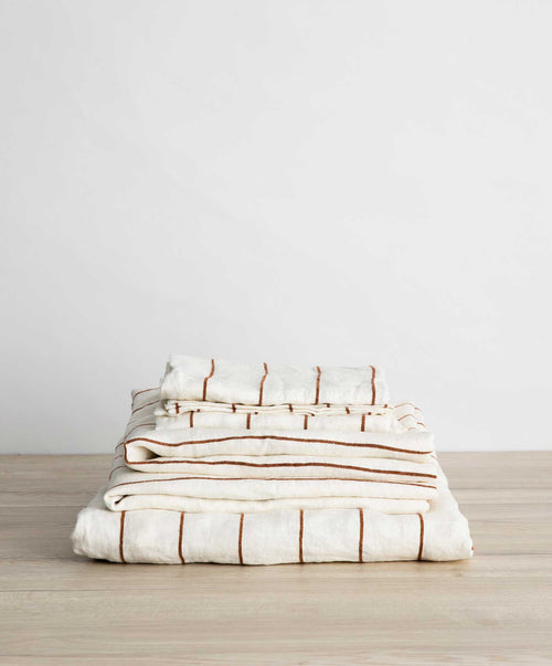 SHEET SET Single Cedar Stripe UK in breathable European Flax™ linen with natural tones and warm stripes The beauty of home