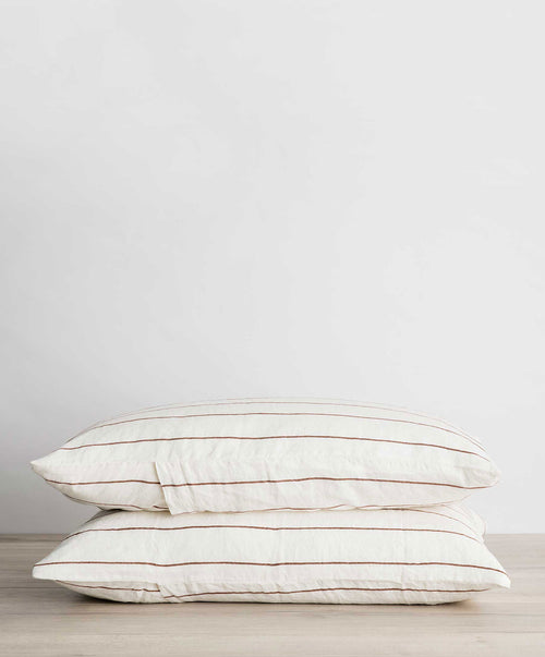 Set of 2 Linen Pillowcases - Cedar Stripe in soft natural linen with subtle warm stripes The beauty of home
