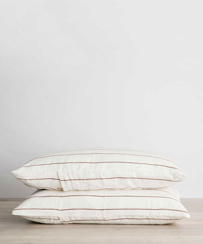 Set of 2 Linen Pillowcases - Cedar Stripe
