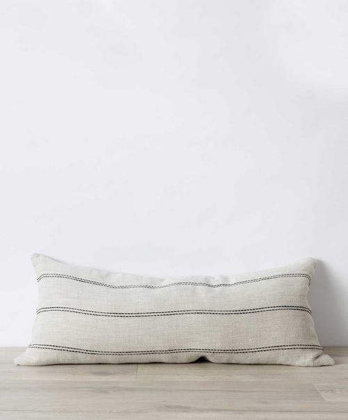 Mira Lumbar Cushion Cover - Ana in soft natural linen with subtle black stripes, breathable sustainable quality The beauty of home