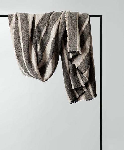 Mira Linen Throw - Enzo with breathable striped European Flax™ linen, soft natural tones, sustainable luxury The beauty of home