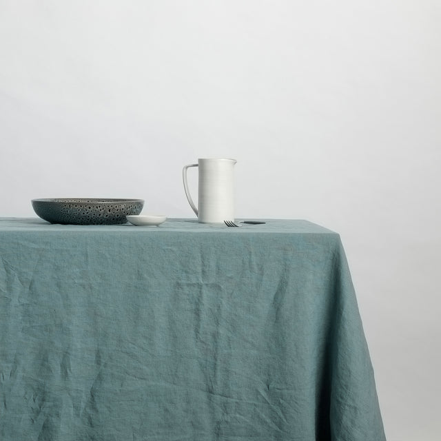 Linen Tablecloth in Bluestone. 