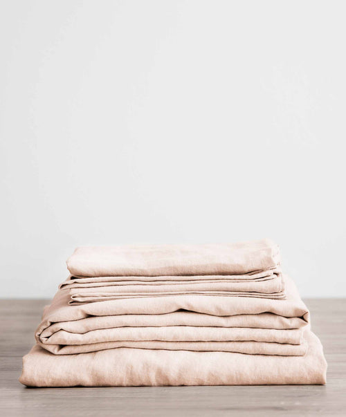 SHEET SET Single Blush UK in natural European Flax™ linen with breathable, sustainable luxury The beauty of home