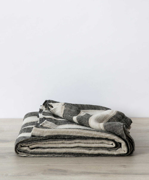Bedroom Edit - Enzo & Slate folded striped linen bedding in soft natural tones, breathable luxury The beauty of home