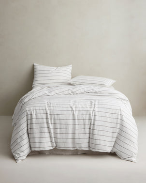 Linen Duvet Cover - Truffle Stripe