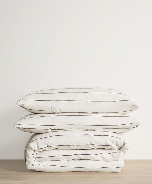 Linen Duvet Cover Set - Truffle Stripe