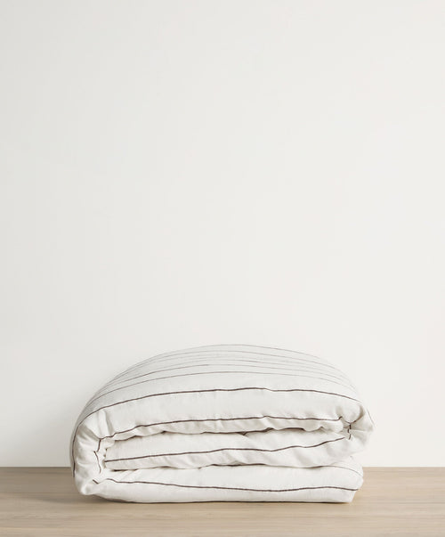 Linen Duvet Cover - Truffle Stripe