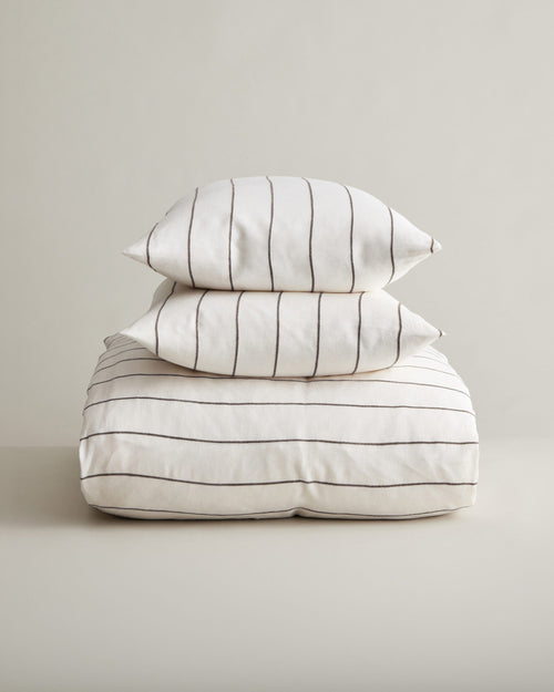 Linen Duvet Cover Set - Truffle Stripe