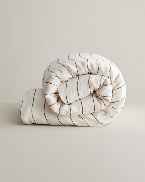 Linen Duvet Cover - Truffle Stripe
