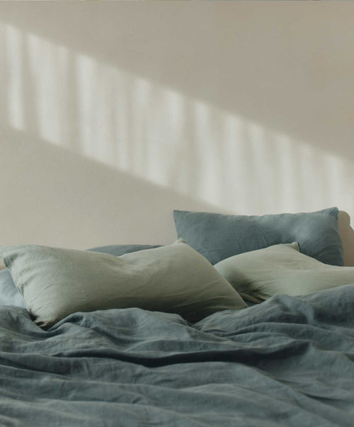 Bedroom Edit - Bluestone & Sage in soft, breathable linen with natural colors and elegant, sustainable texture The beauty of home