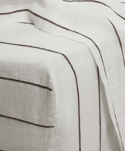 Linen Fitted Sheet - Truffle Stripe