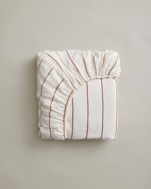 Linen Fitted Sheet - Cedar Stripe