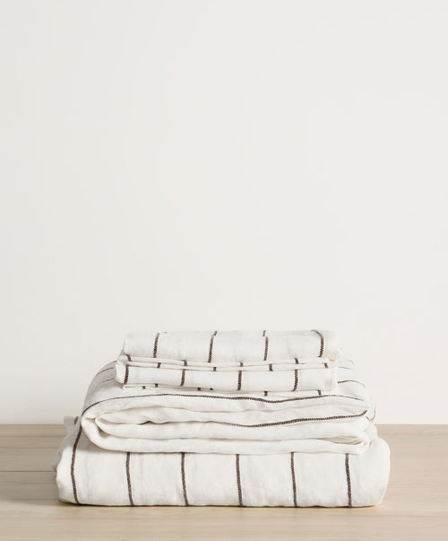 Linen Sheet Set with Pillowcases - Truffle Stripe