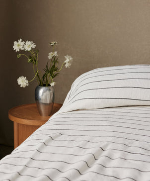 Linen Flat Sheet with Border - Truffle Stripe