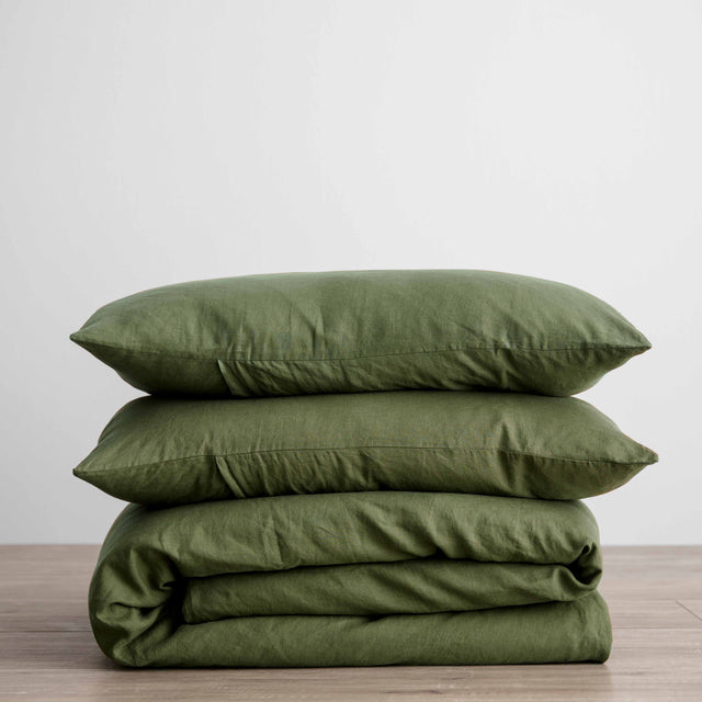 Linen Duvet Cover Set in Forest. Sizes: Single, Double, Queen, King