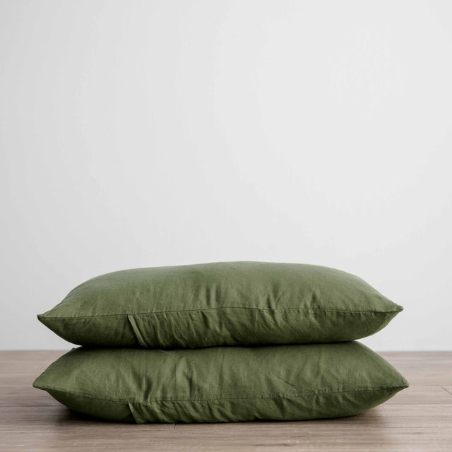 Stack of 2 Linen Pillowcases in Forest