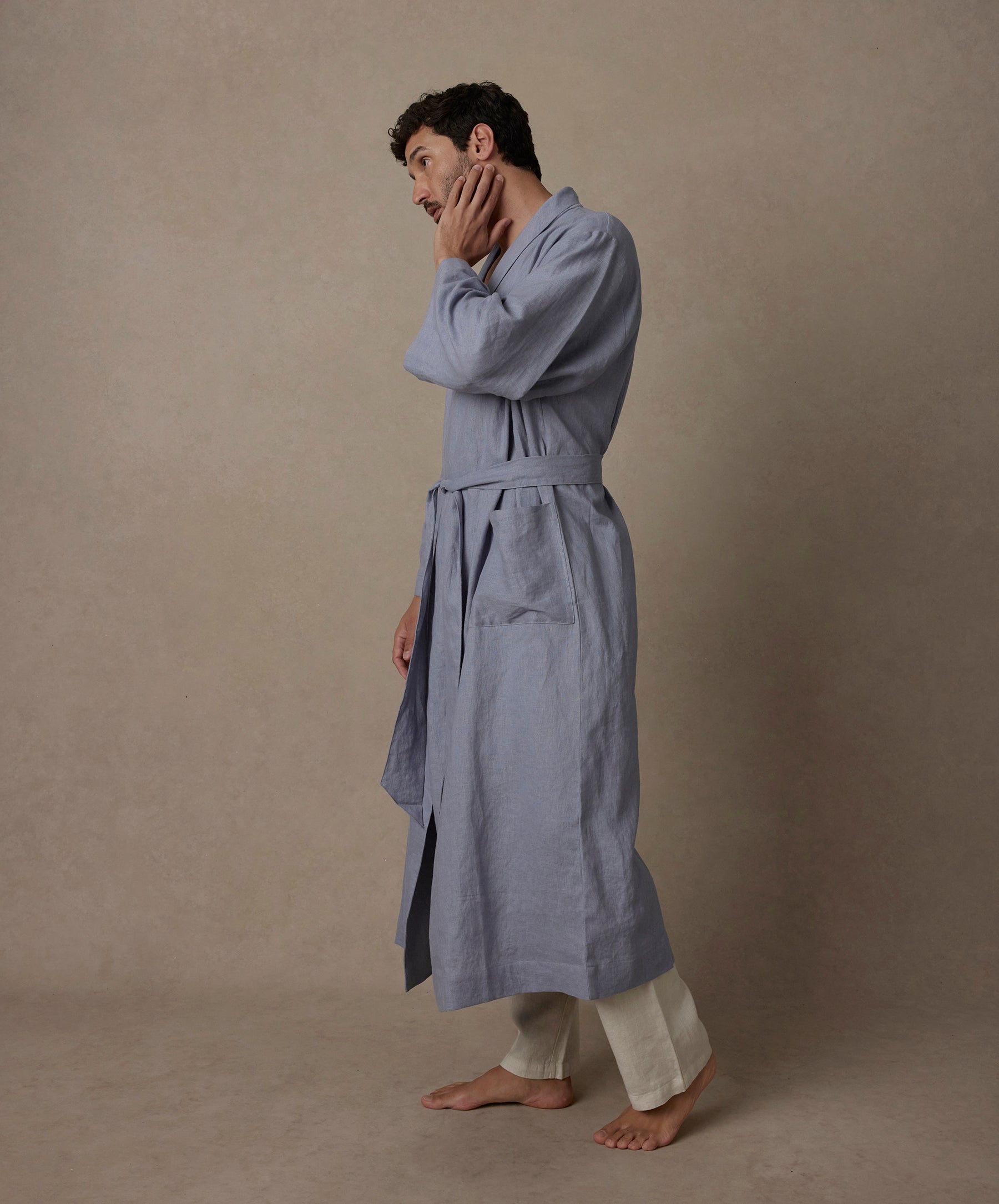 CULTIVER Steel Blue Linen Robe - Soft, Relaxed Fit | CULTIVER - Australia