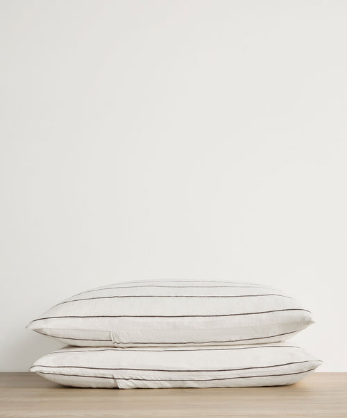 Set of 2 Linen Pillowcases - Truffle Stripe