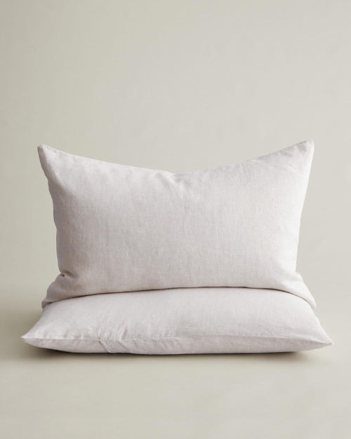 Set of 2 Linen Pillowcases - Smoke Grey stacked as softly textured linen pillows