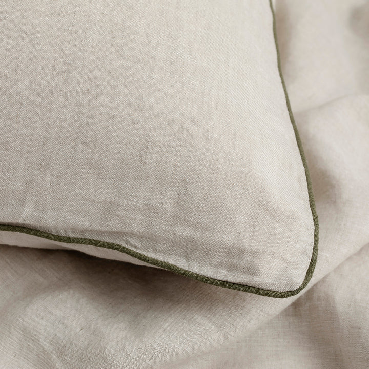 Set of 2 Piped Linen Pillowcases - Natural and Forest