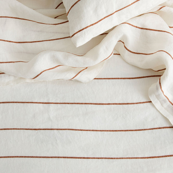 Linen Flat Sheet - Cedar Stripe.  Sizes: Single, Double, Queen, King