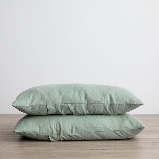 Stack of 2 Linen Pillowcases in Sage