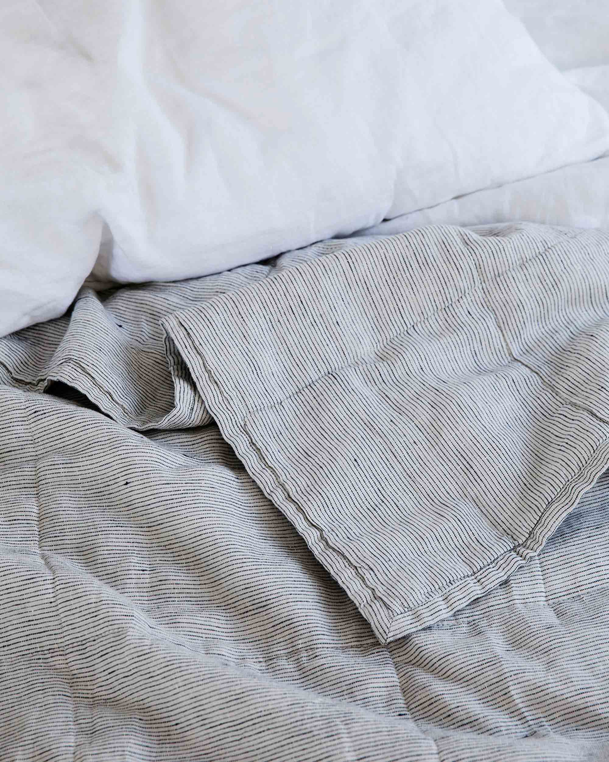 Pinstripe Quilted Bedcover - Breathable Flax Linen | CULTIVER - Australia