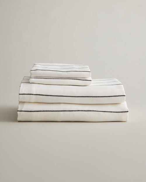 Linen Sheet Set with Pillowcases - Truffle Stripe