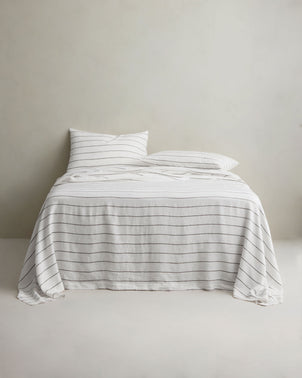 Linen Sheet Set with Pillowcases - Truffle Stripe