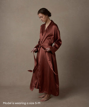 Model wearing size S-M Cinnabar Silk Robe