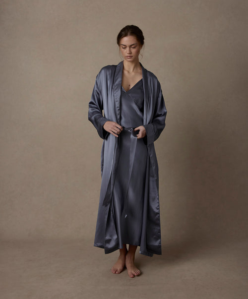 CULTIVER Silk Robe in Steel Blue - Premium Australian Craft | CULTIVER ...