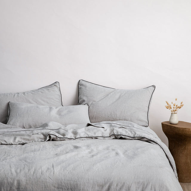 Piped Linen Duvet Cover - Smoke Grey and Slate