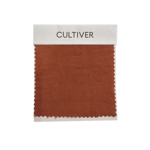Complimentary Swatch Card - Sienna showcasing warm terracotta linen with breathable European Flax™ The beauty of home