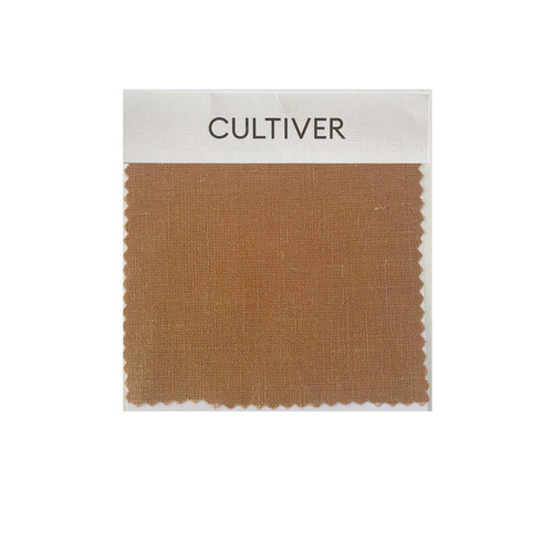 Complimentary Swatch Card - Nutmeg showing rich natural linen fabric in warm earthy tone The beauty of home