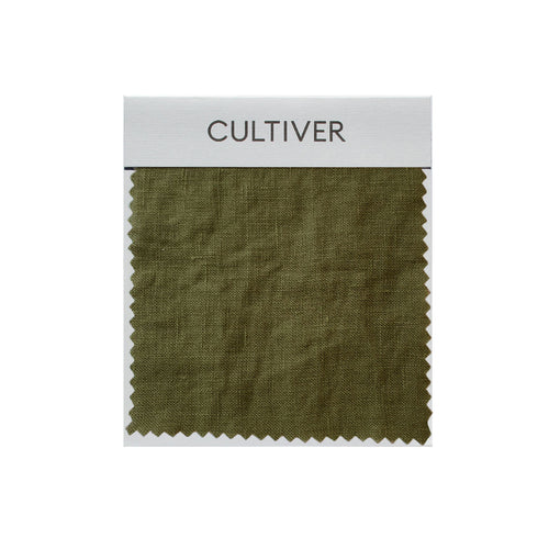 Complimentary Swatch Card - Forest showcasing breathable, sustainable European Flax™ linen in rich green tones The beauty of home
