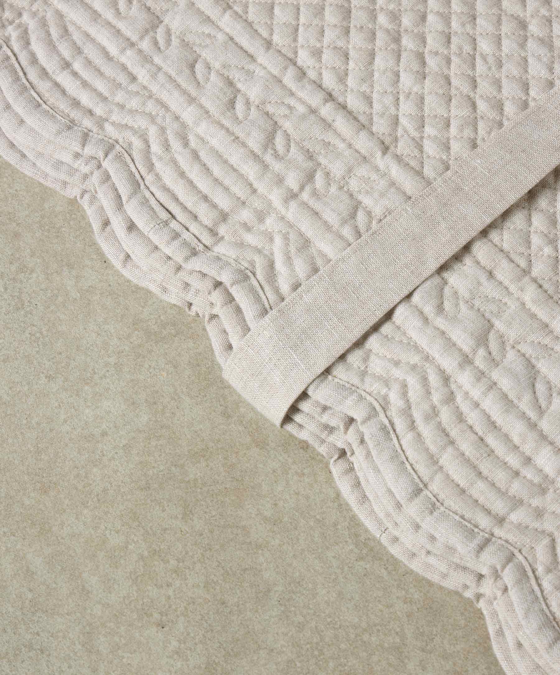 Textured beige bath mat on a matching background
