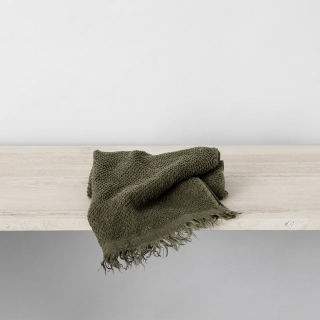Pure Linen Hand Towel in Forest colour folded