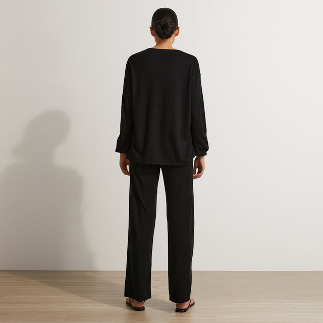 Ada Long Sleeve Knitted Top - Black