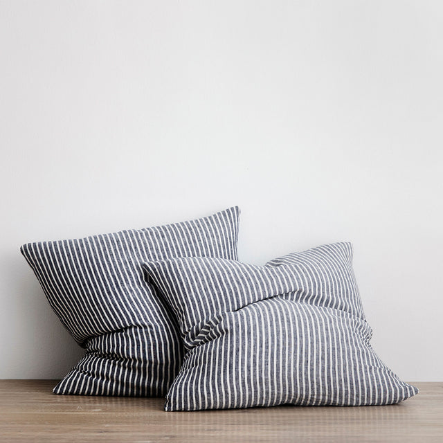 Set of 2 Linen Euro Pillowcases - Indigo Stripe