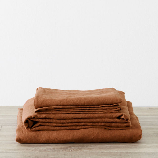 Linen Sheet Set with Pillowcases - Cedar. Sizes: Queen, King
