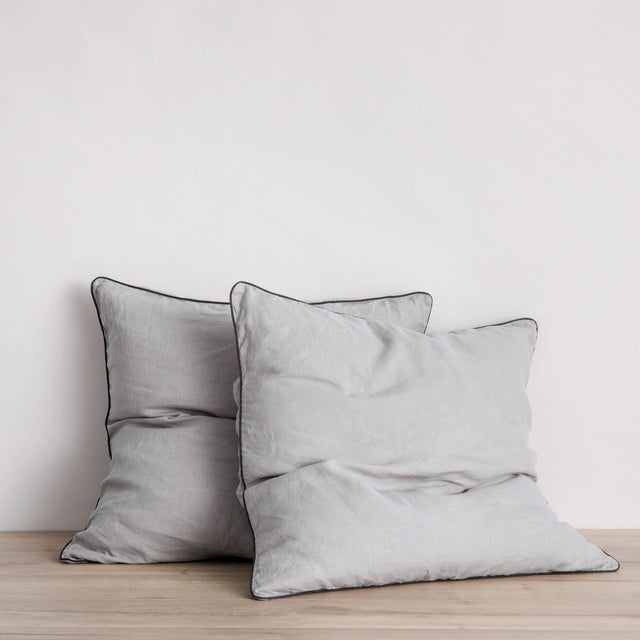 Set of 2 Piped Linen Euro Pillowcases - Smoke Grey and Slate